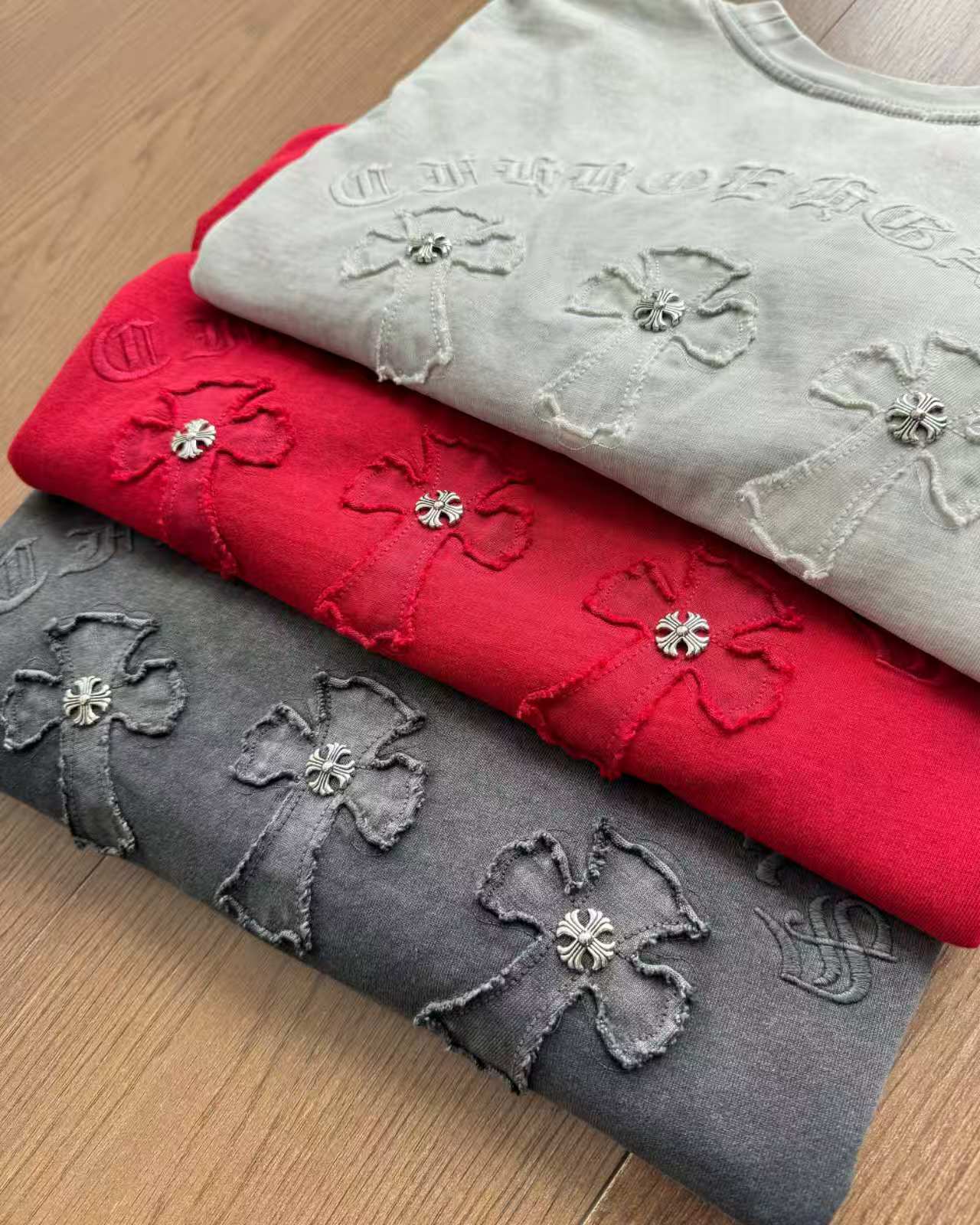 Chrome Hearts Washed Appliqué Burnout Couple Short Sleeve T-Shirt