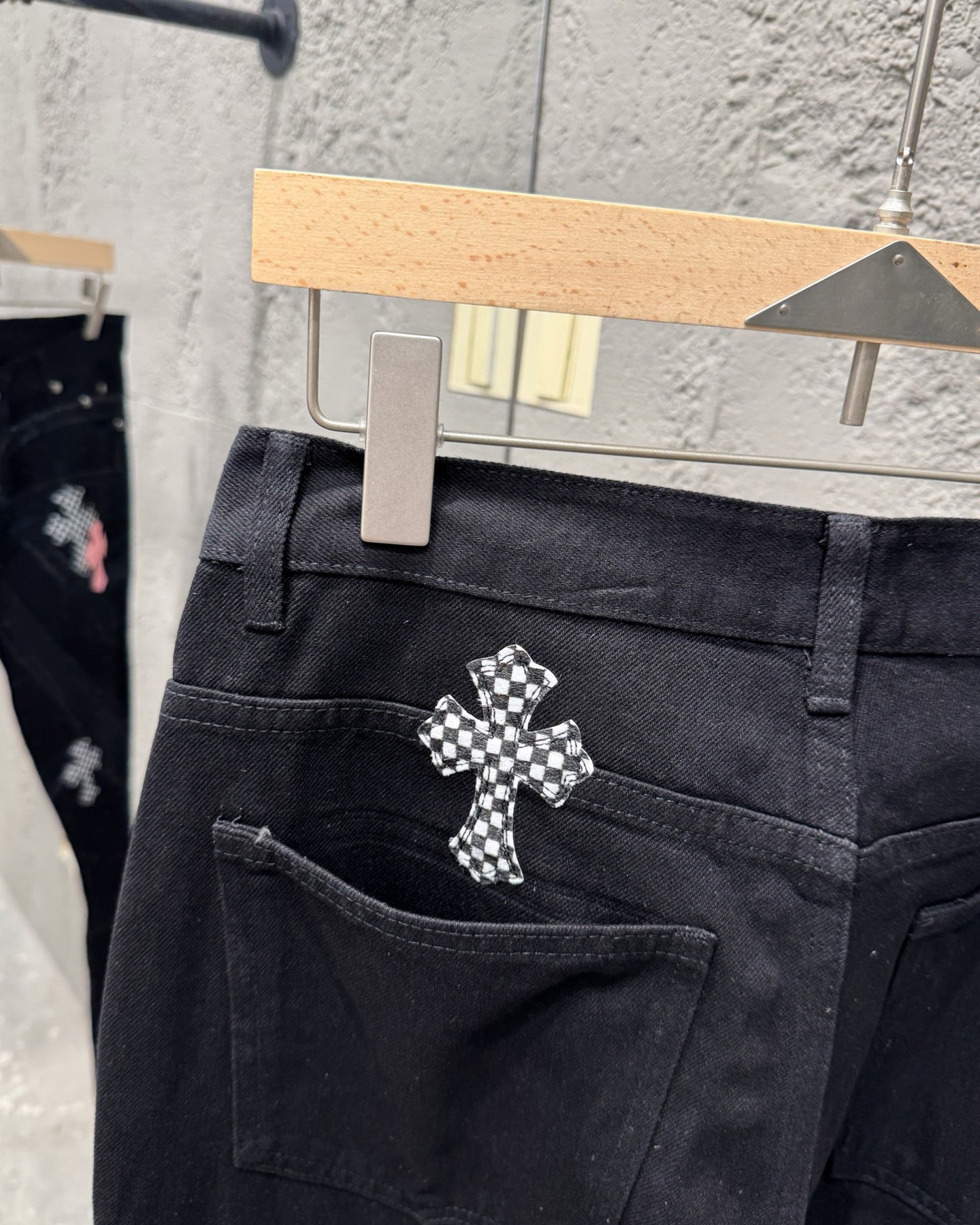 Chrome Hearts Limited Flame Pink Cross Patchwork Denim Jeans