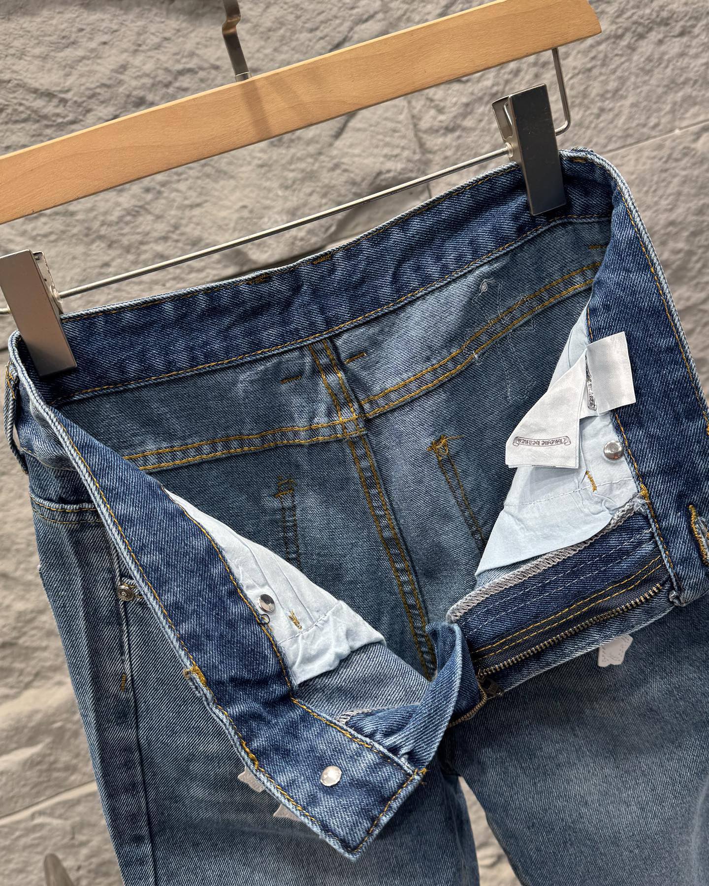 Chrome Hearts White Leather Patchwork Denim Jeans