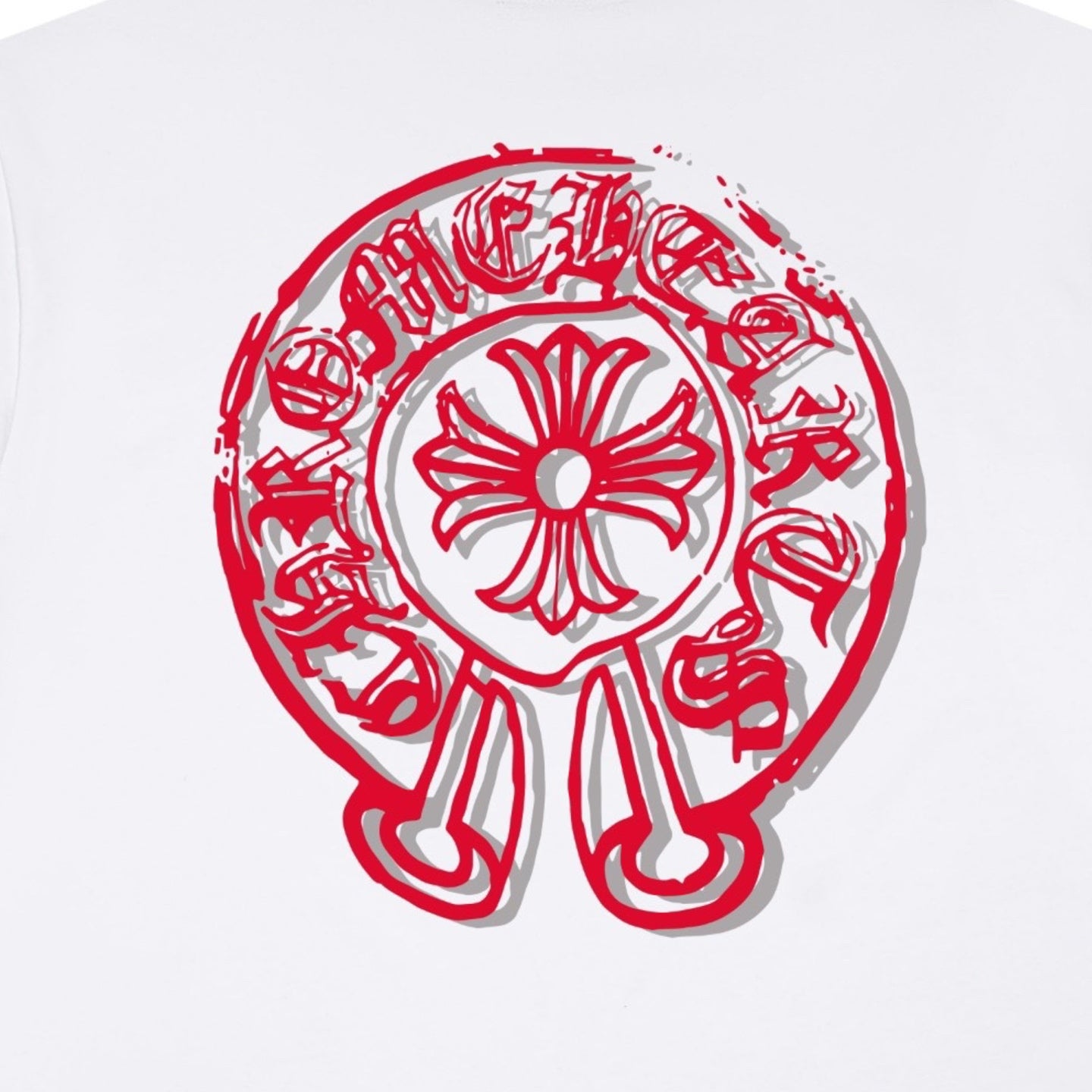 Chrome Hearts Red Horseshoe Print Crew Neck Short Sleeve T-Shirt
