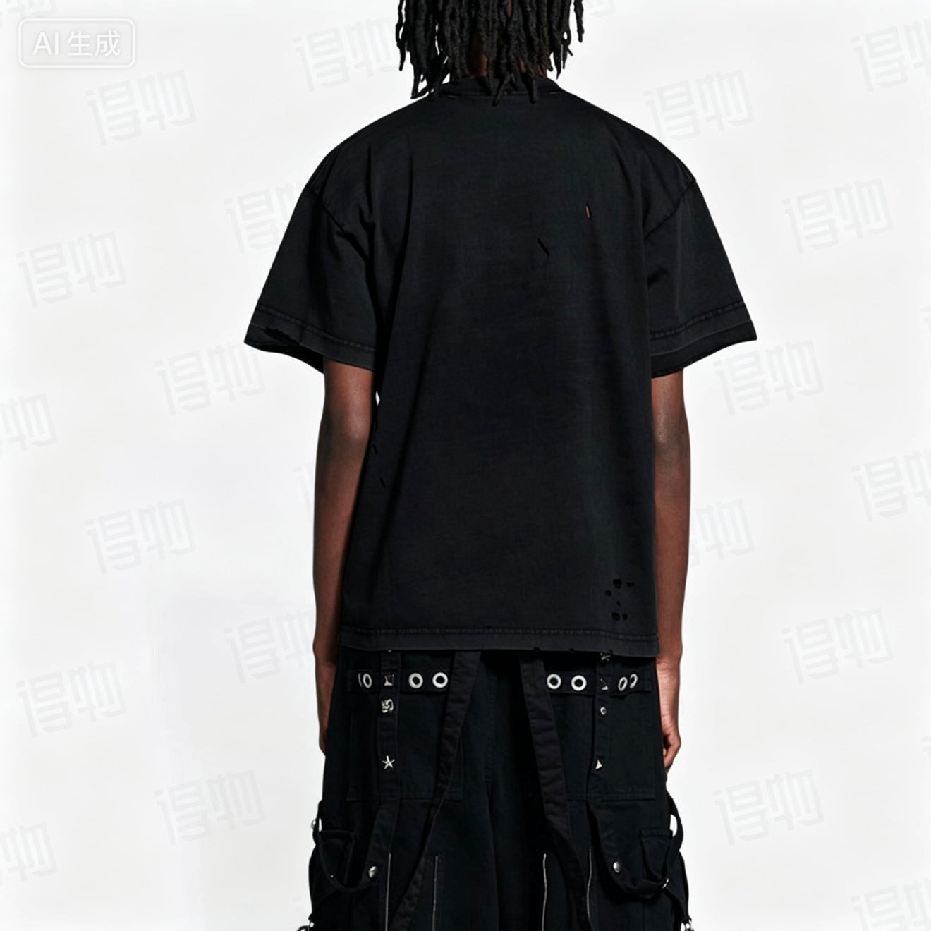 New Black Vintage Washed Logo Graphic T-Shirt, Distressed Crack Print Ripped Crew Neck Short Sleeve Tee