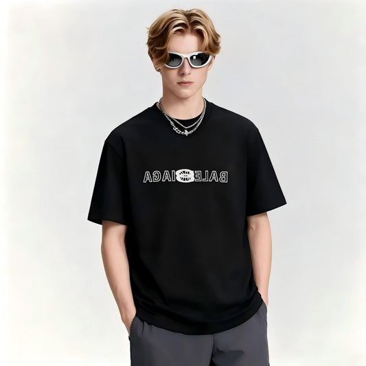 New Unisex Mirror Flip Graphic T-Shirt, Short Sleeve Streetwear Tee