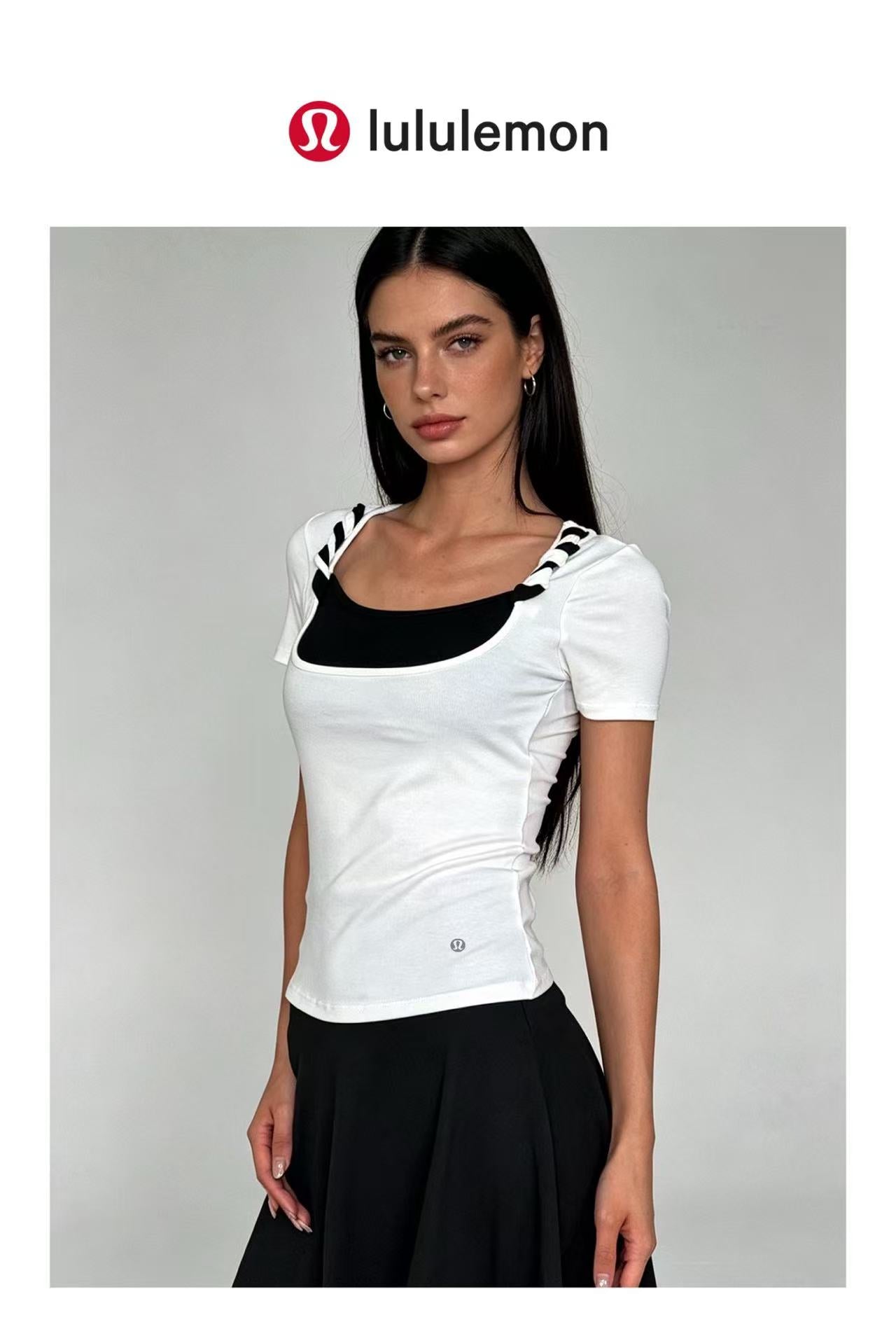 2-Pack New U-Neck Faux Two-Piece Short Sleeve T-Shirt