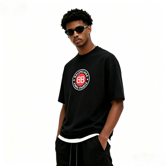 New Unisex Logo Letter Emblem Graphic T-Shirt, Crew Neck Short Sleeve Streetwear Tee