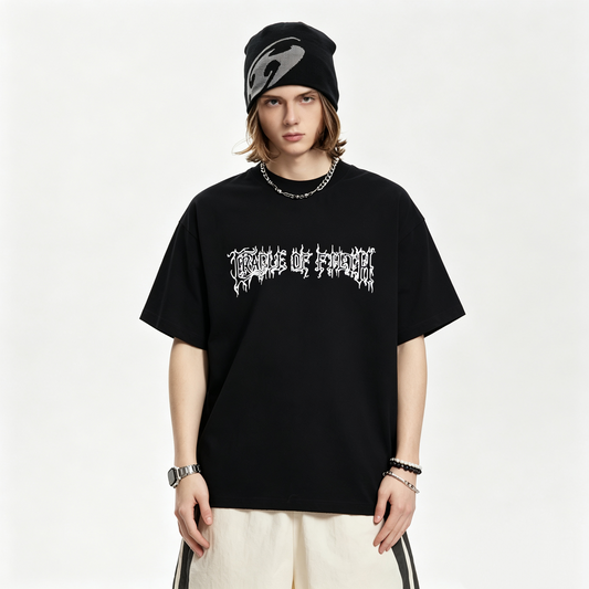 Unisex Black Washed Faded Letter Graphic T-Shirt, Short Sleeve Casual Tee