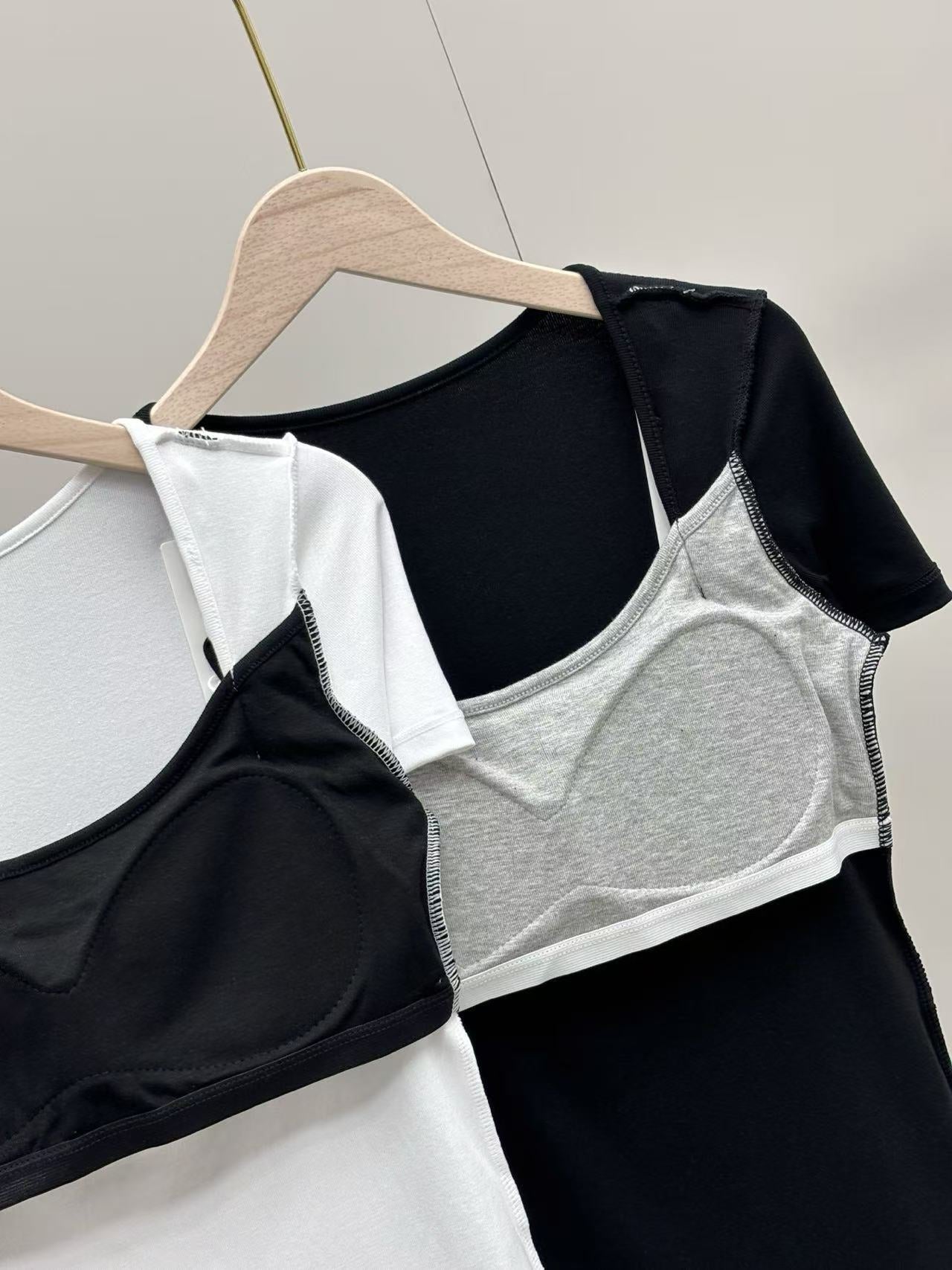 2-Pack New U-Neck Faux Two-Piece Short Sleeve T-Shirt