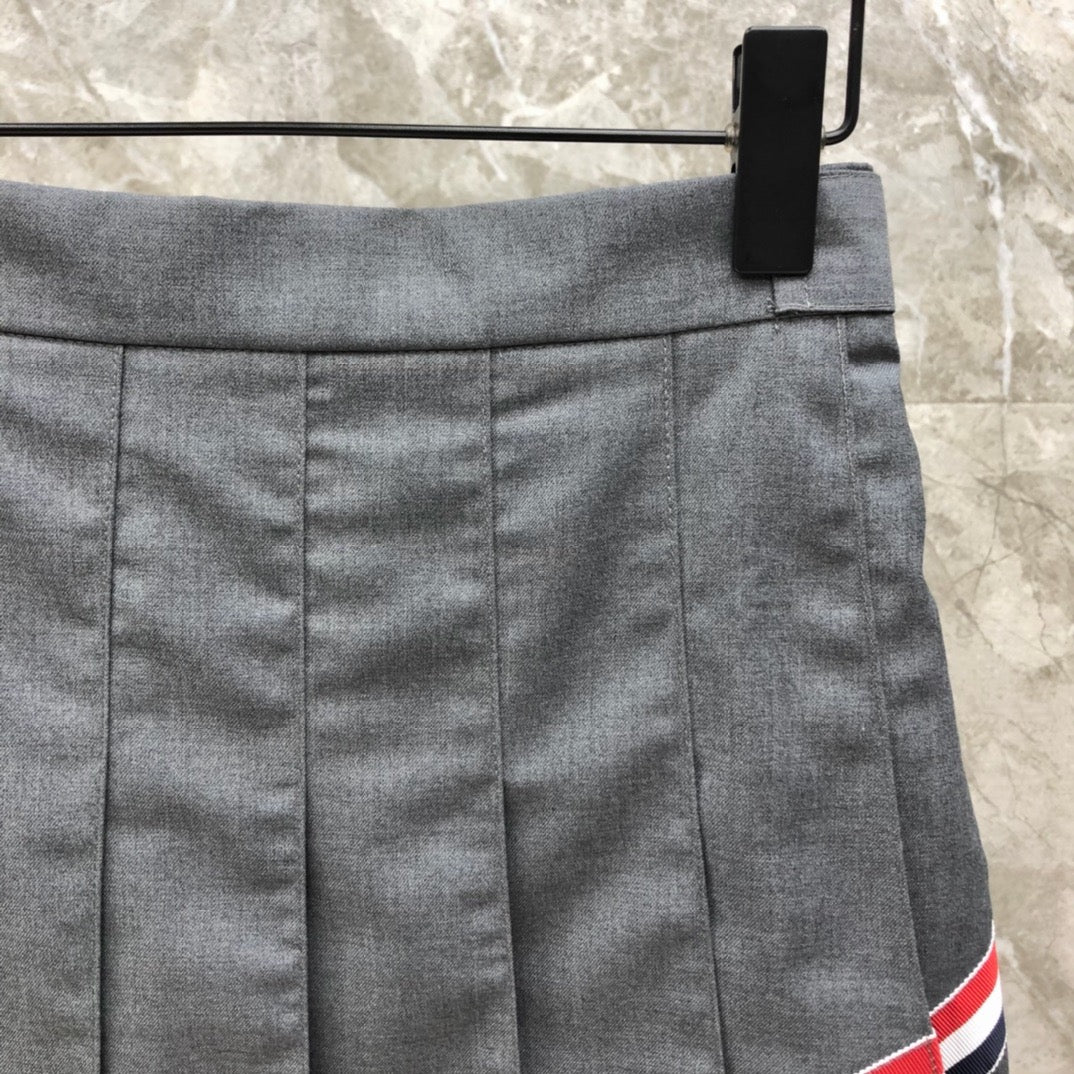 Women's High Waist Contrast Webbing Mini Skirt Preppy Style