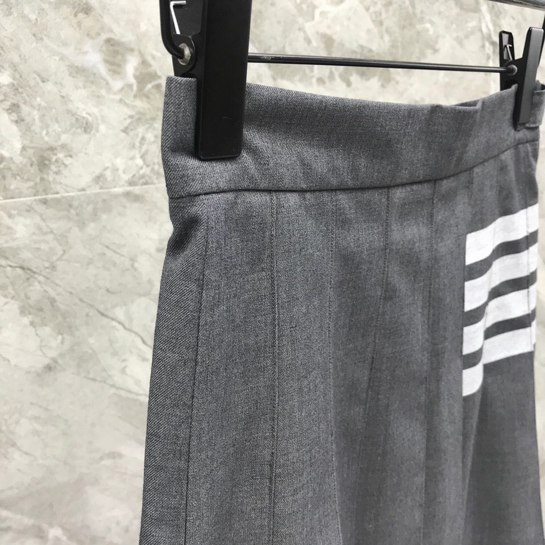 Women's High Waist Four Stripe Pleated Mini Skirt Preppy Style