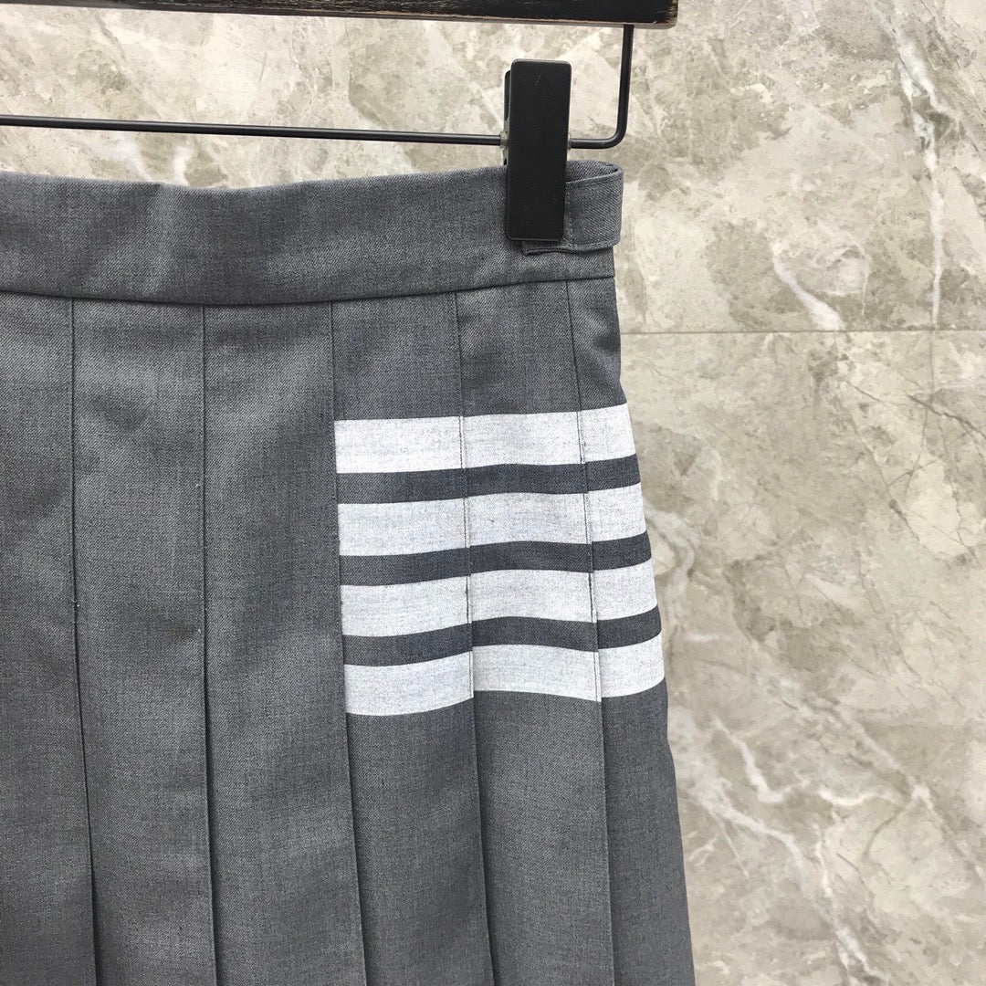 Women's High Waist Four Stripe Pleated Mini Skirt Preppy Style