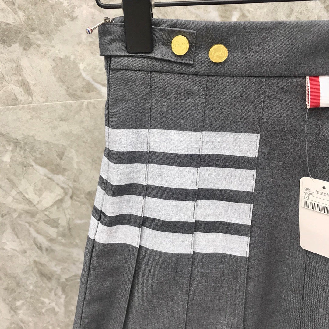 Women's High Waist Four Stripe Pleated Mini Skirt Preppy Style