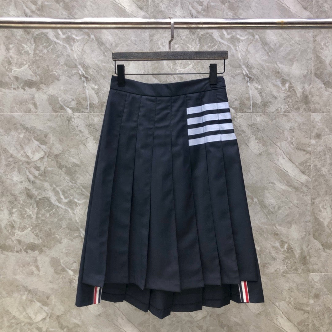 Women's Preppy Four Stripe Pleated Maxi Skirt