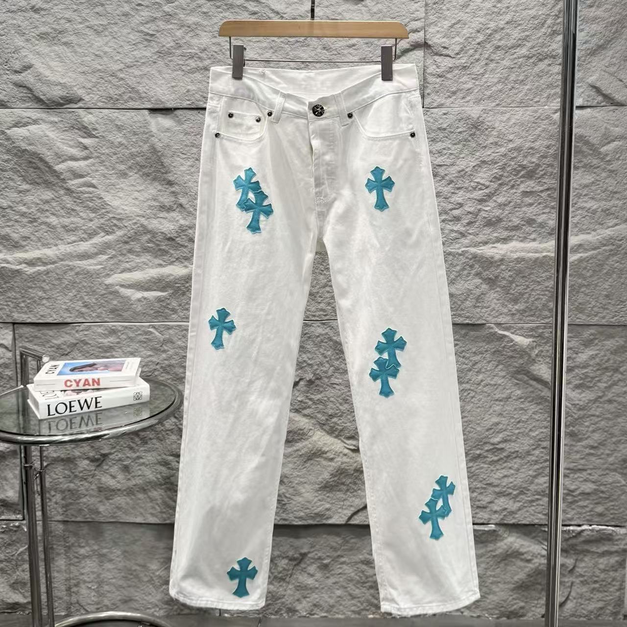 Chrome Hearts Ice Blue Cross Relaxed Fit Denim Jeans