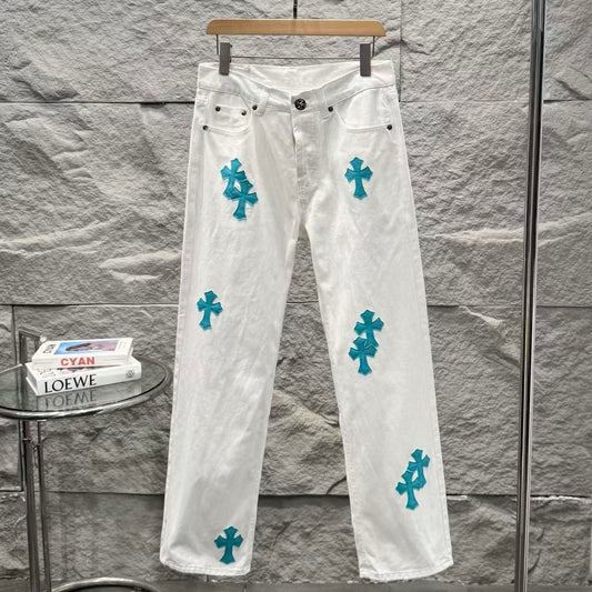 Chrome Hearts Ice Blue Cross Relaxed Fit Denim Jeans