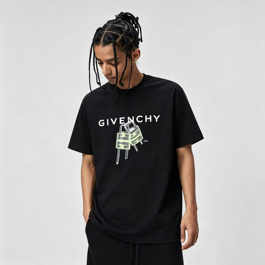 New Men’s Crew Neck T Shirt with Classic Lock Print