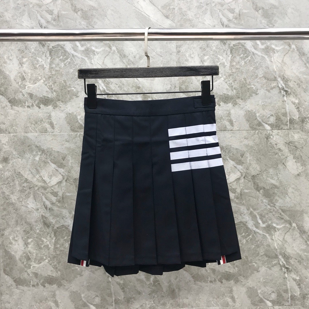 Women's High Waist Four Stripe Pleated Mini Skirt Preppy Style
