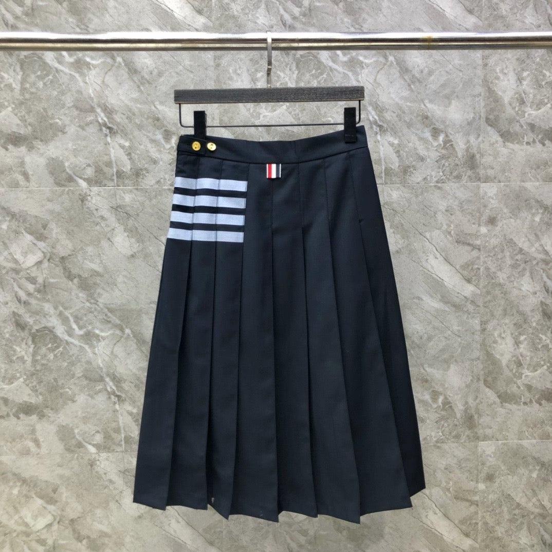 Women's Preppy Four Stripe Pleated Maxi Skirt