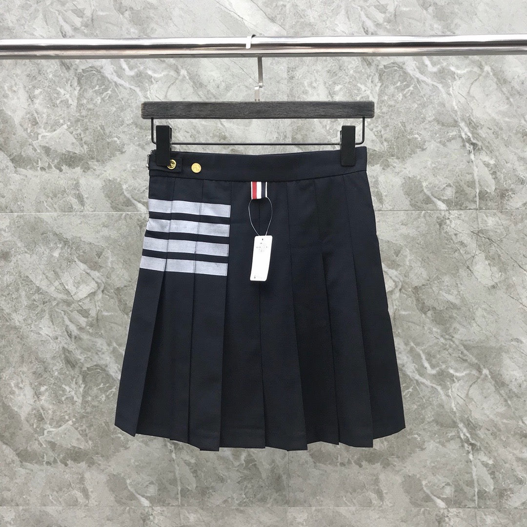 Women's High Waist Four Stripe Pleated Mini Skirt Preppy Style