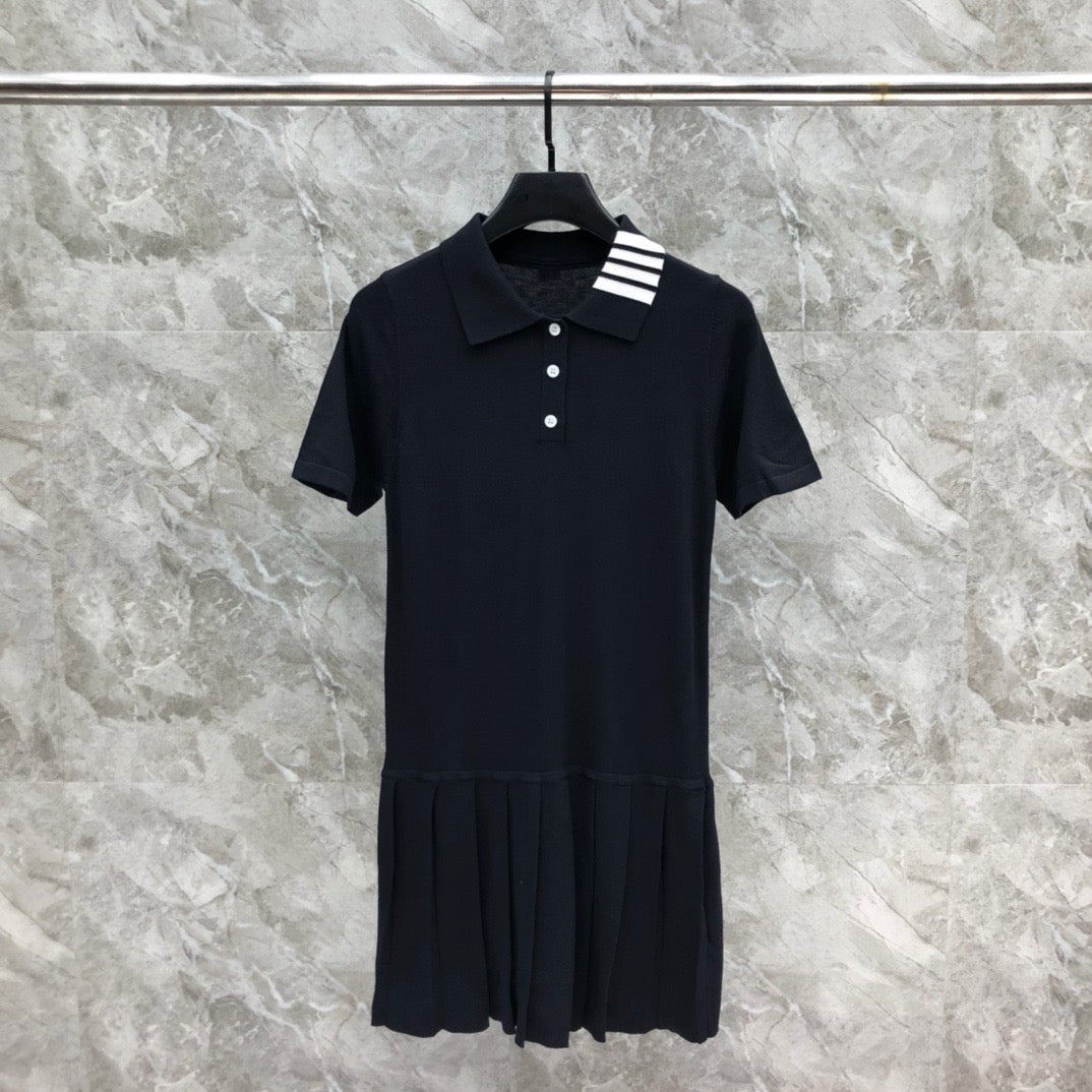 Women's Collared Four Stripe Knit Maxi Dress