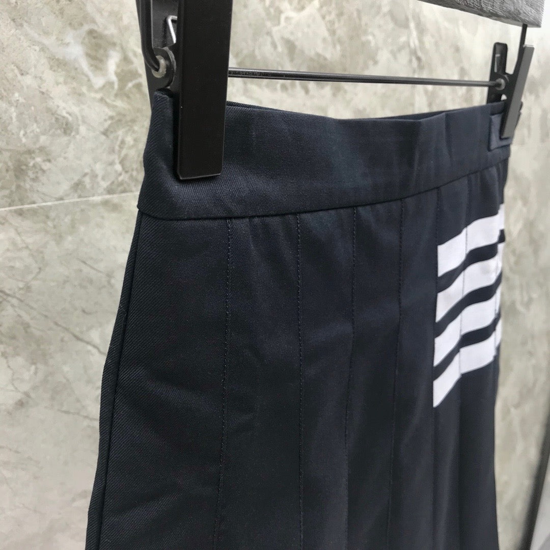 Women's High Waist Four Stripe Pleated Mini Skirt Preppy Style