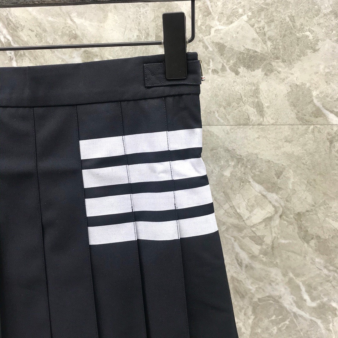 Women's High Waist Four Stripe Pleated Mini Skirt Preppy Style