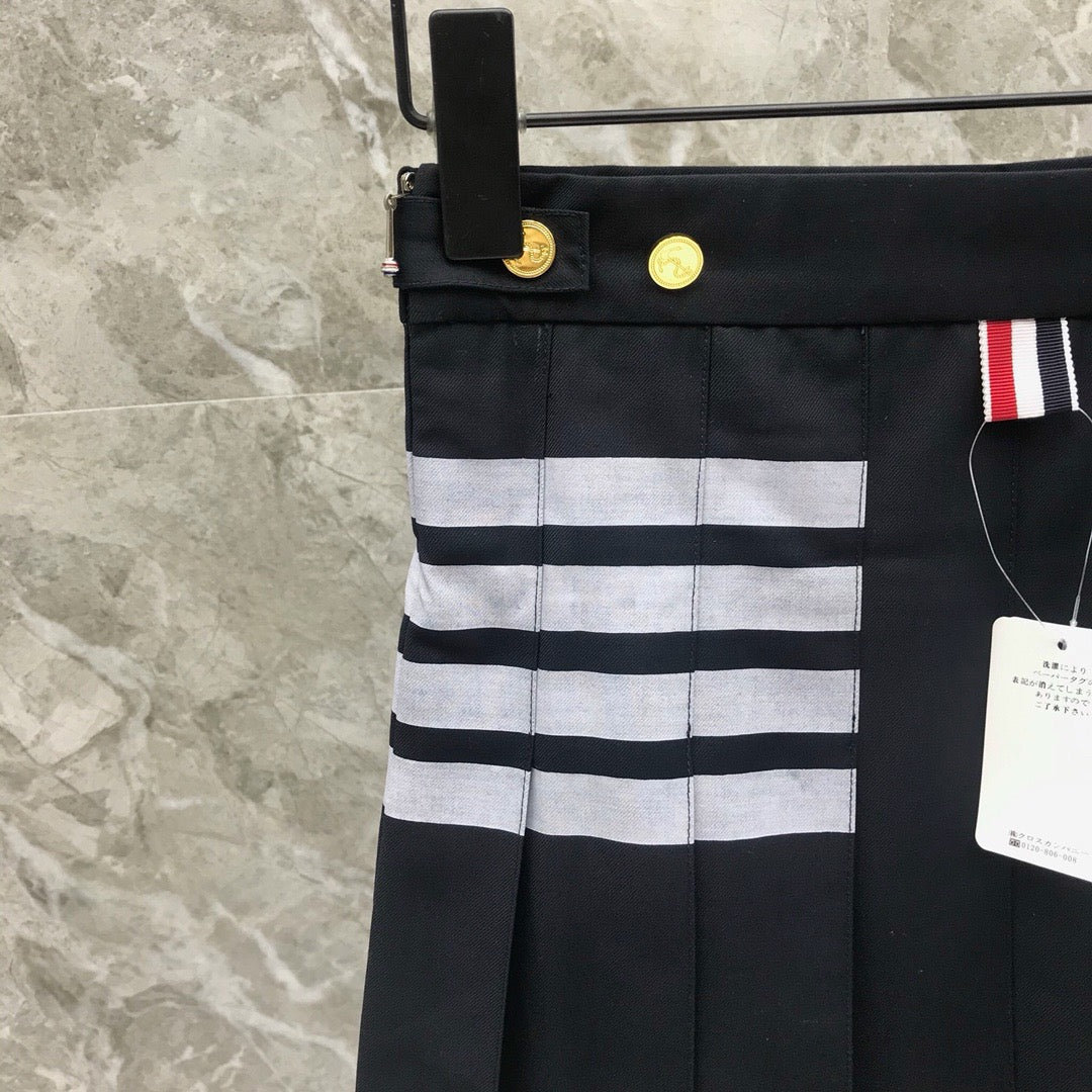 Women's High Waist Four Stripe Pleated Mini Skirt Preppy Style