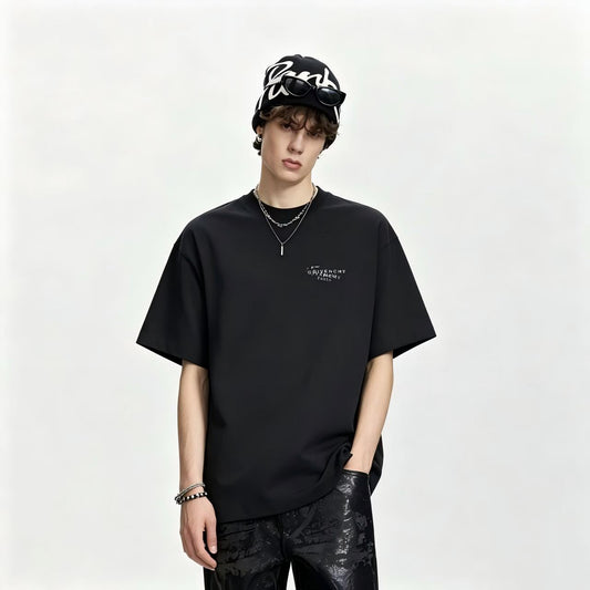 New Crew Neck Pure Cotton T Shirt with Small Chest Print