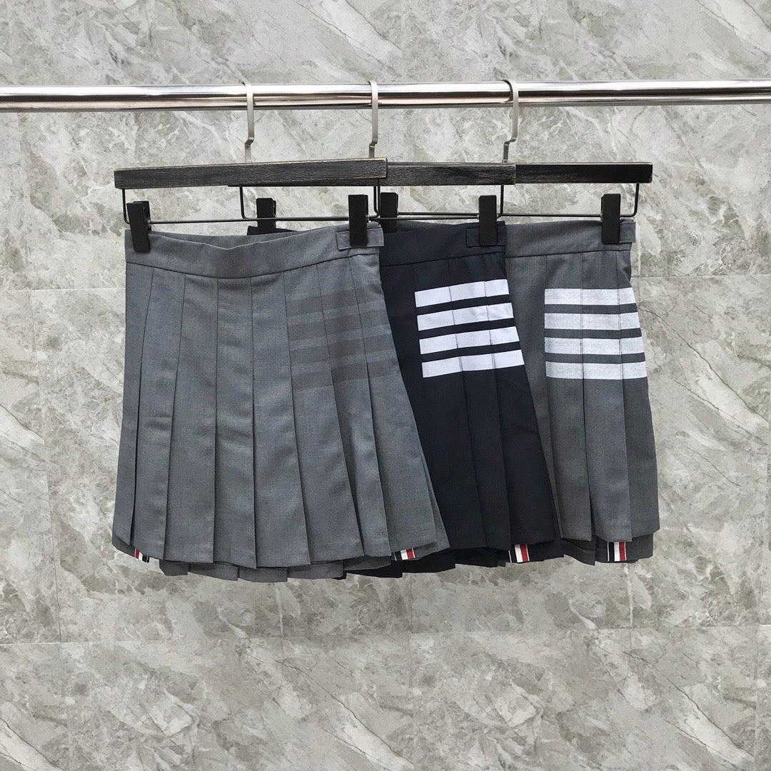 Women's High Waist Four Stripe Pleated Mini Skirt Preppy Style