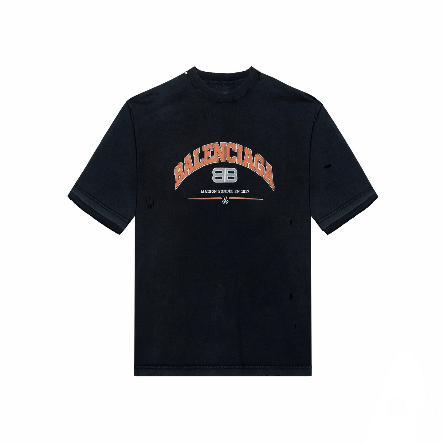 New Black Vintage Washed Logo Graphic T-Shirt, Distressed Crack Print Ripped Crew Neck Short Sleeve Tee
