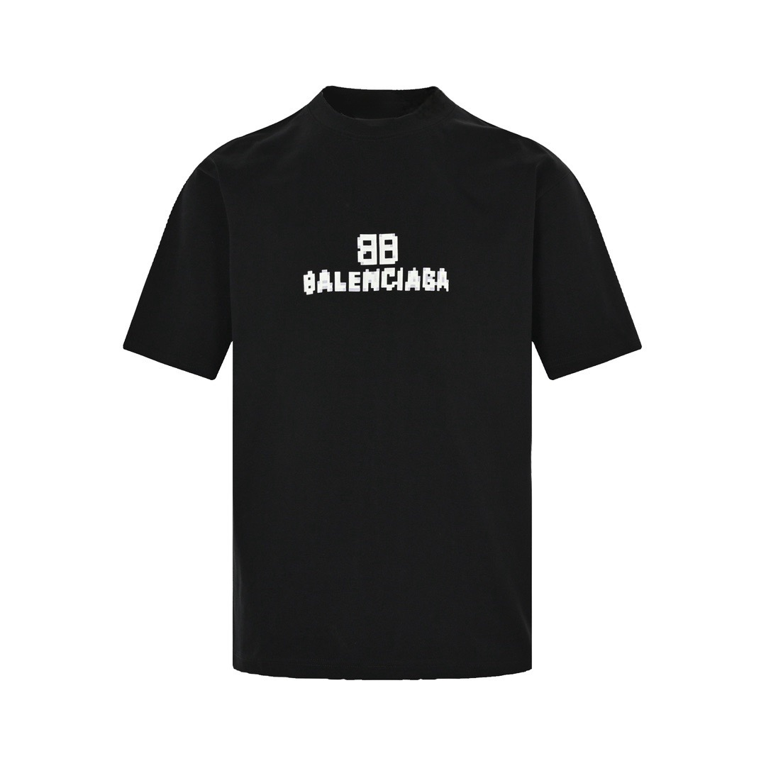 New Mosaic Blur Logo Letter Graphic T-Shirt, Crew Neck Short Sleeve Casual Tee