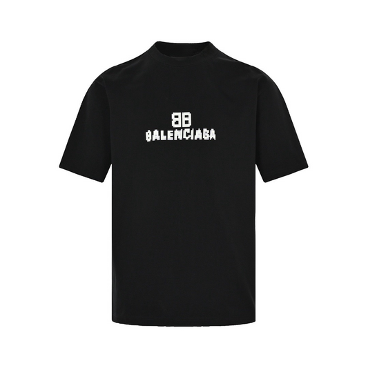 New Mosaic Blur Logo Letter Graphic T-Shirt, Crew Neck Short Sleeve Casual Tee