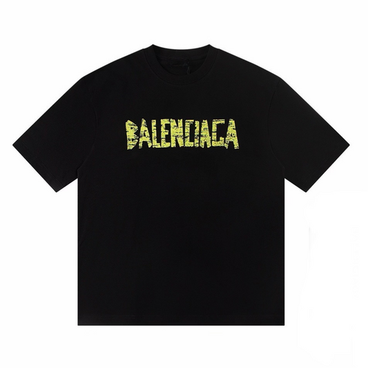 New Black Tape Letter Graphic T-Shirt, Crew Neck Short Sleeve Casual Tee