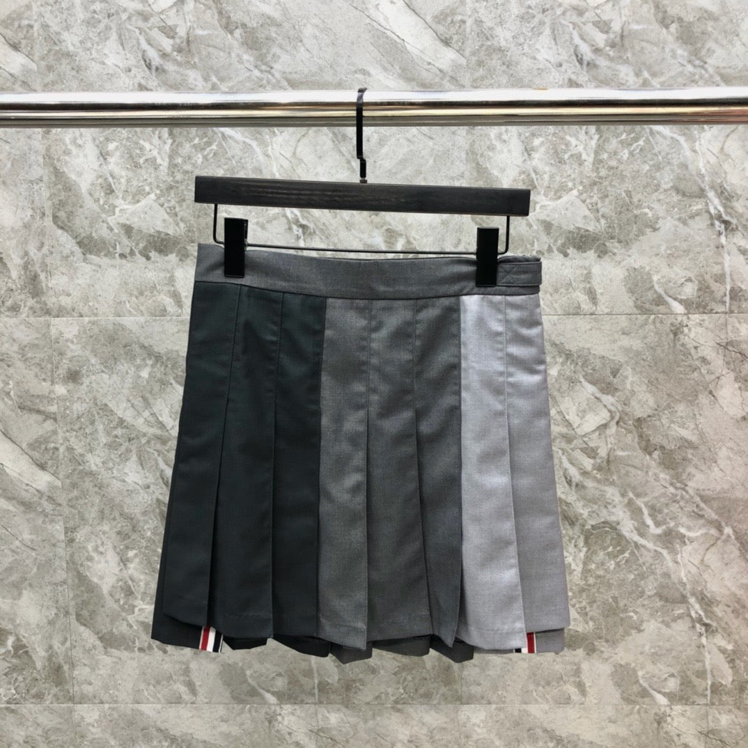 Women's High Waist Three Tone Color Block Mini Skirt