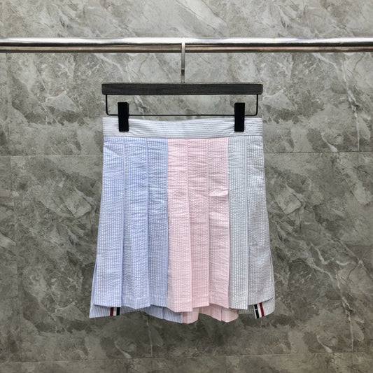 Women's Three Tone Color Block Seersucker Mini Skirt