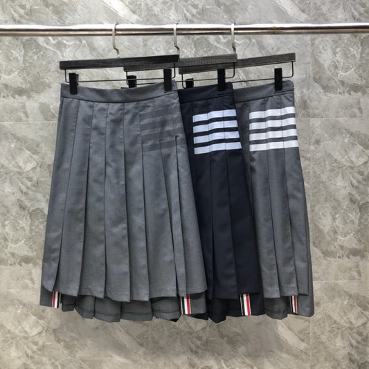 Women's Preppy Four Stripe Pleated Maxi Skirt