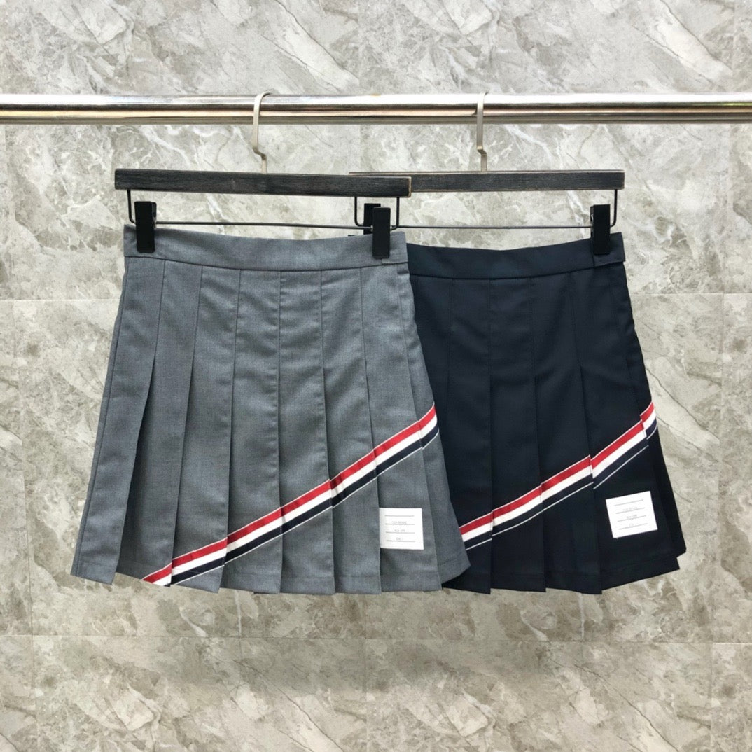 Women's High Waist Contrast Webbing Mini Skirt Preppy Style