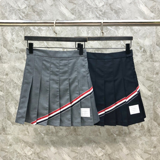 Women's High Waist Contrast Webbing Mini Skirt Preppy Style