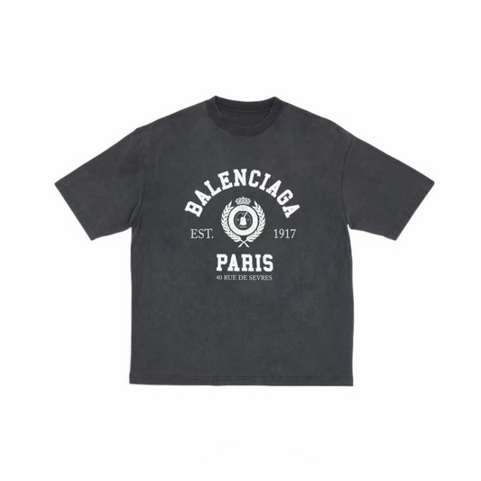 New Unisex Gray Washed 1917 Letter Logo Graphic T-Shirt, Vintage Distressed Cracked Print Loose Fit Short Sleeve Tee