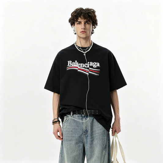 New Unisex Black Multi-Line Broken Letter Graphic T-Shirt, Crew Neck Short Sleeve Regular Fit Pullover Tee