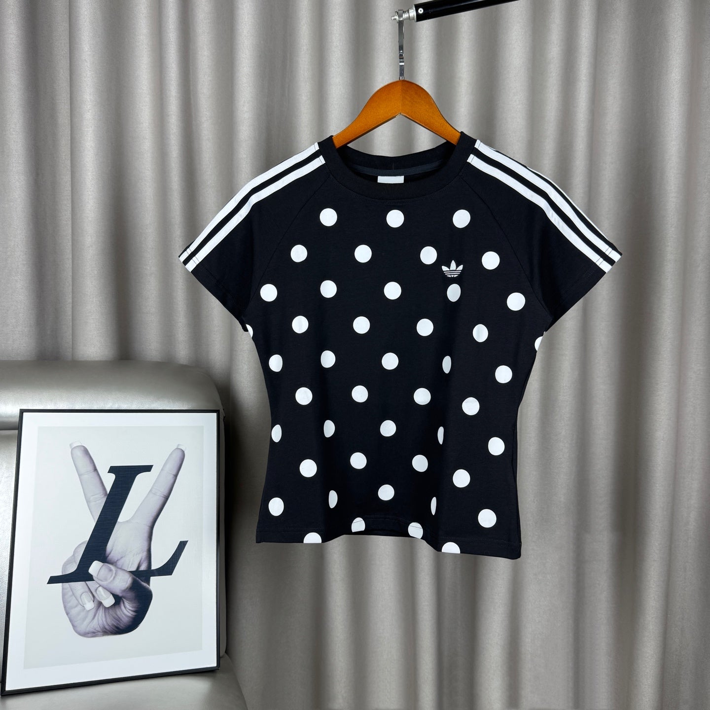Polka Dot Color-Block Cropped Waist T-Shirt