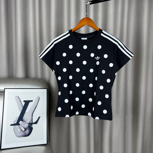Polka Dot Color-Block Cropped Waist T-Shirt