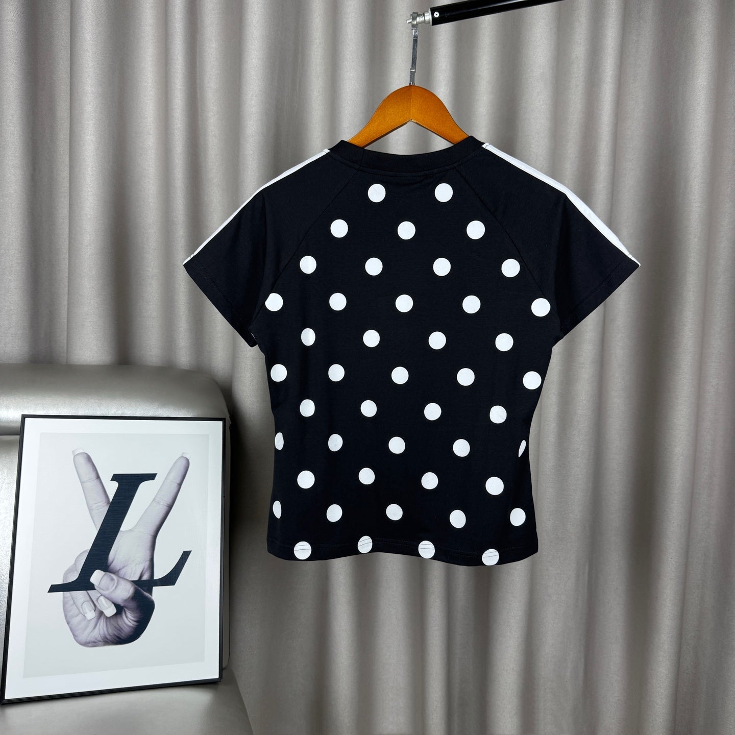 Polka Dot Color-Block Cropped Waist T-Shirt