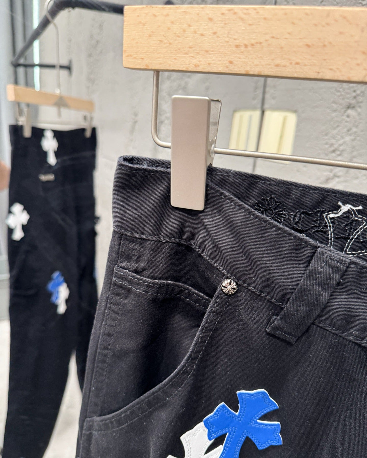 Chrome Hearts Blue Cross Patch Couple Washed Denim Jeans