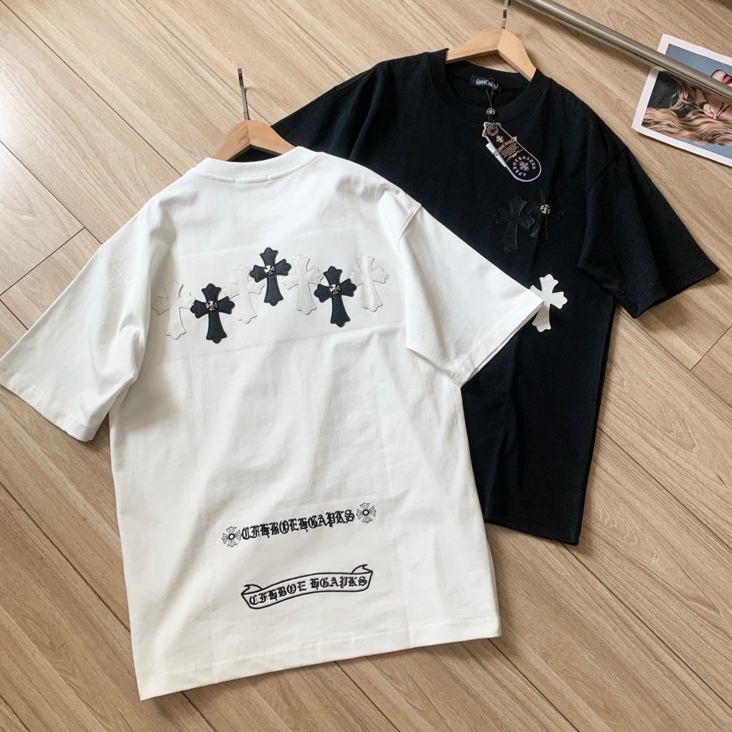 Chrome Hearts Washed Custom-Woven Cotton Couple Short Sleeve T-Shirt
