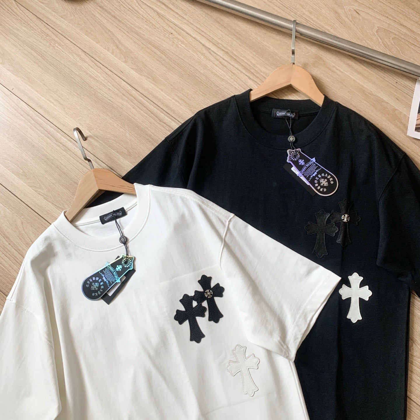 Chrome Hearts Washed Custom-Woven Cotton Couple Short Sleeve T-Shirt
