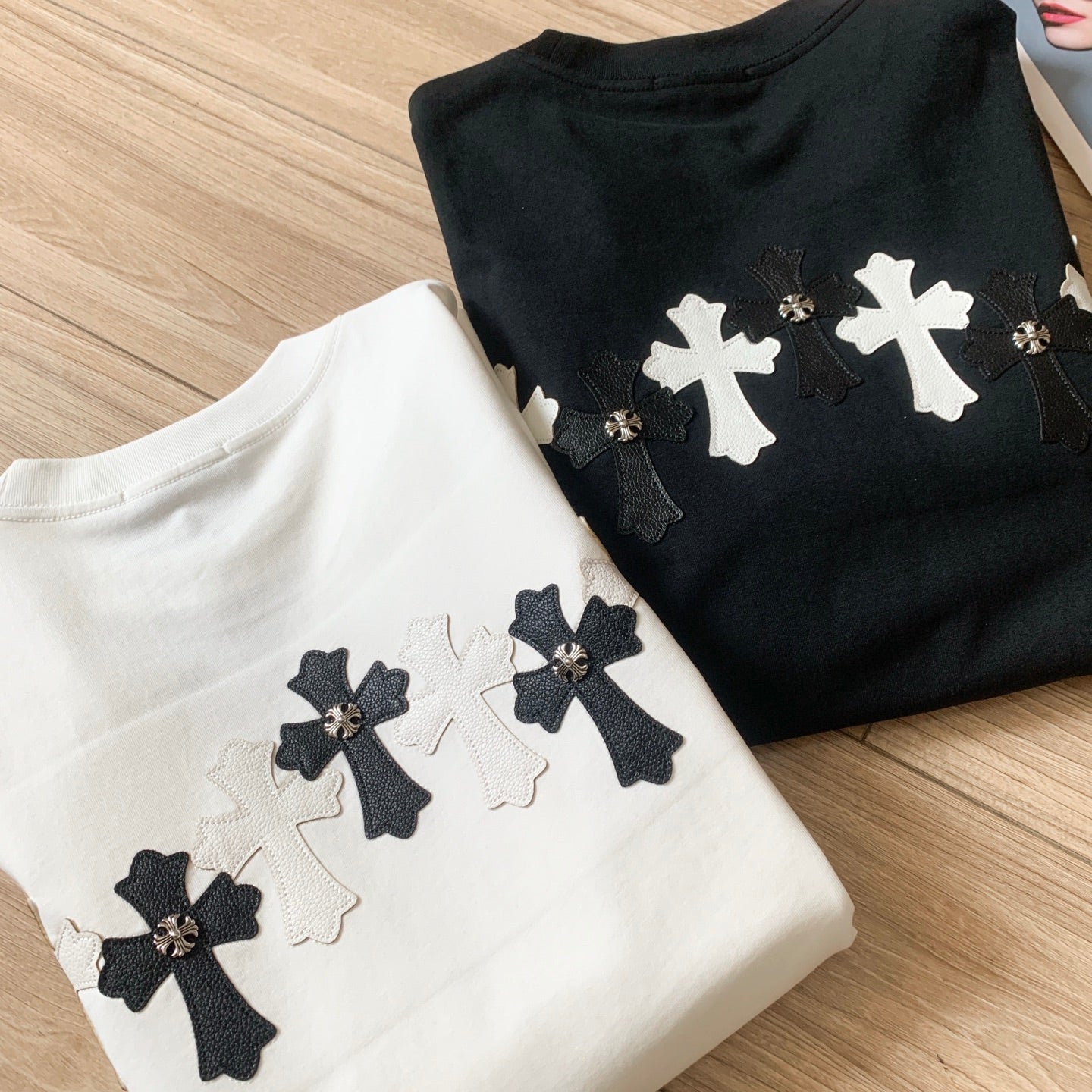 Chrome Hearts Washed Custom-Woven Cotton Couple Short Sleeve T-Shirt