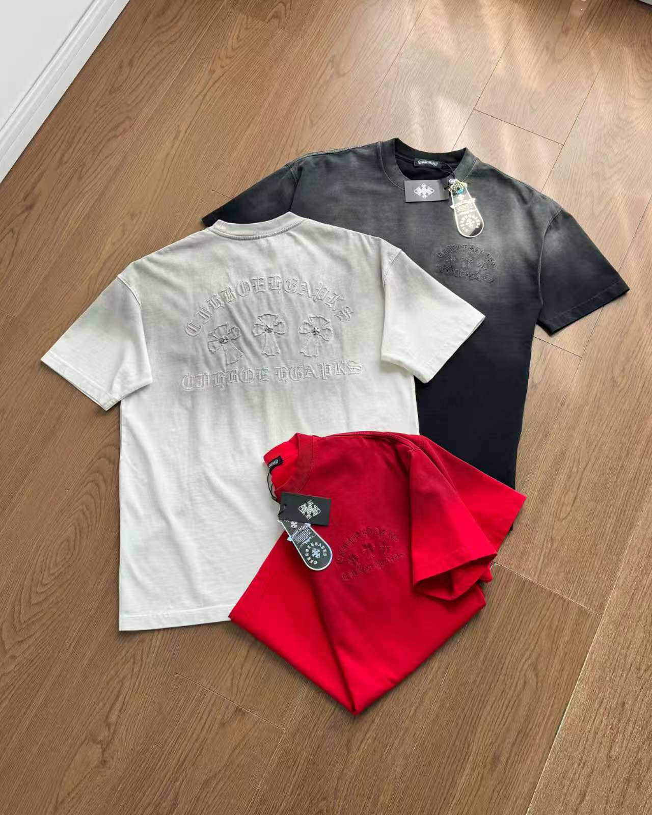 Chrome Hearts Washed Appliqué Burnout Couple Short Sleeve T-Shirt