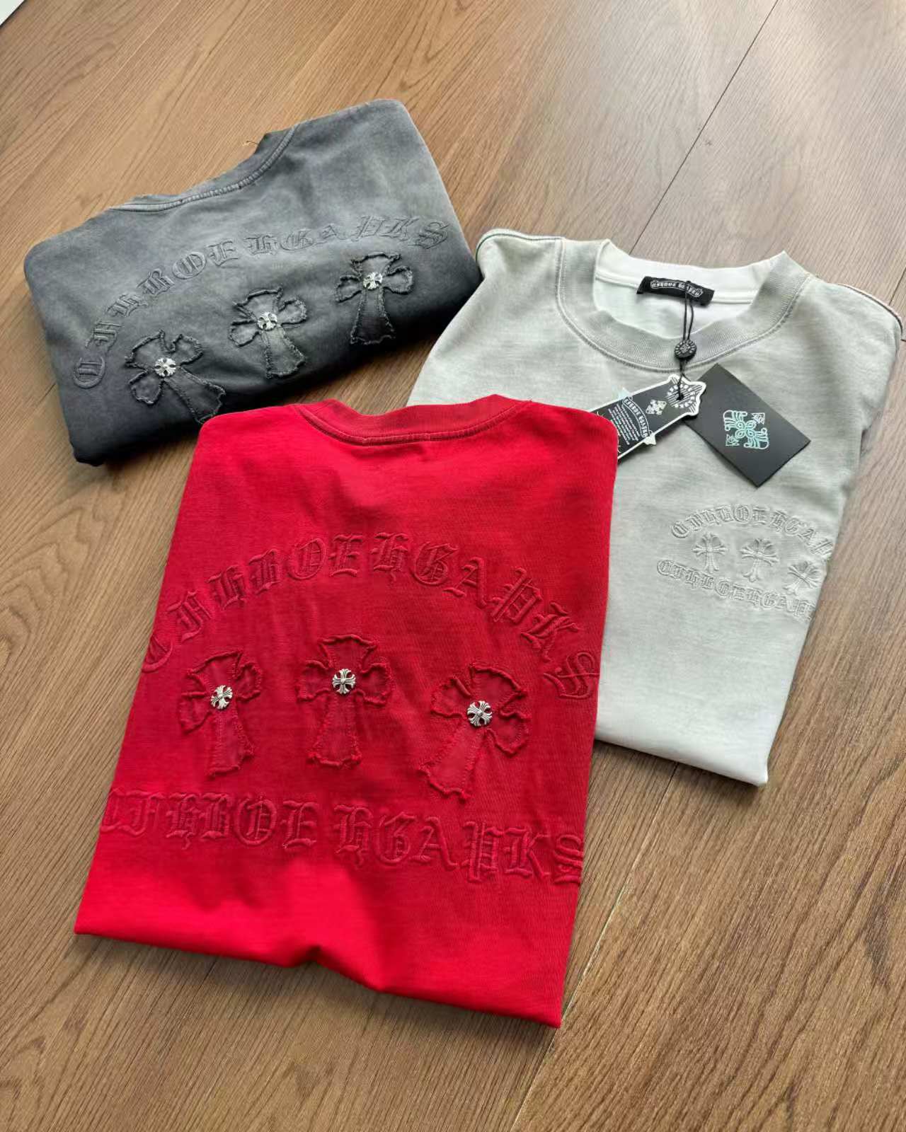 Chrome Hearts Washed Appliqué Burnout Couple Short Sleeve T-Shirt