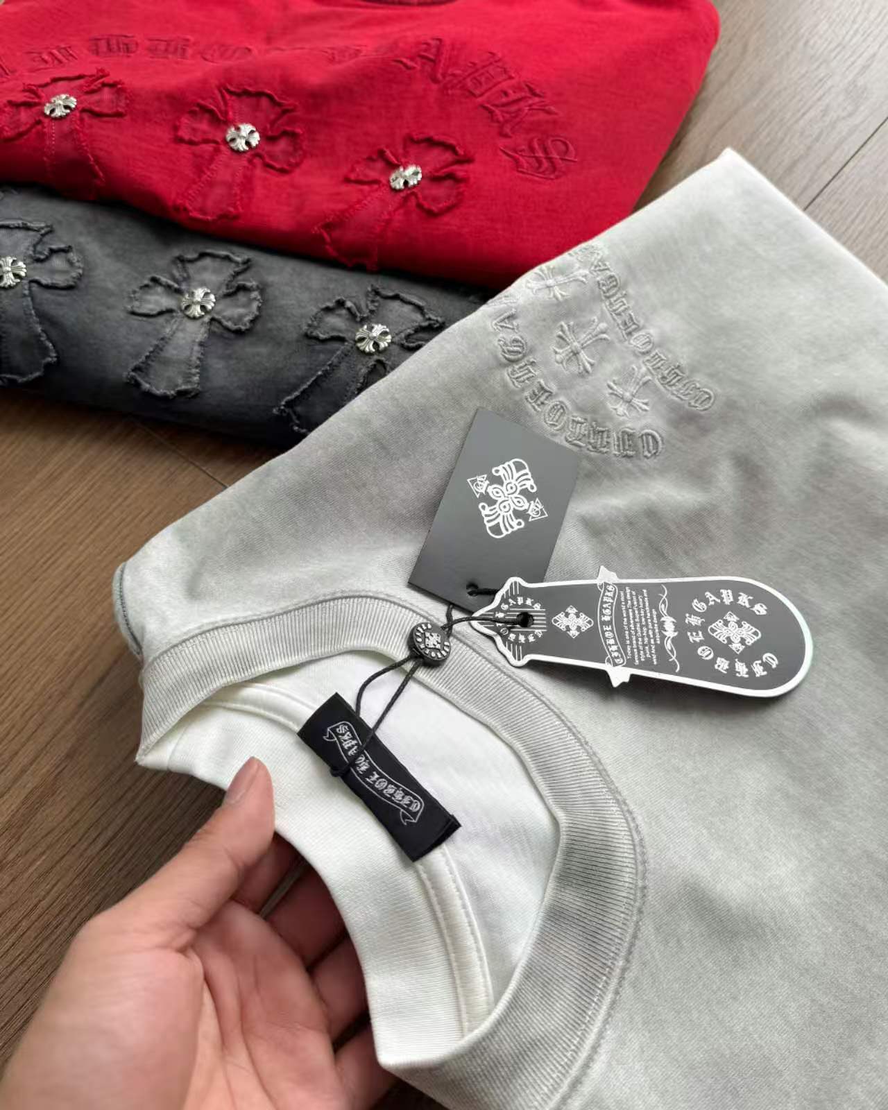 Chrome Hearts Washed Appliqué Burnout Couple Short Sleeve T-Shirt