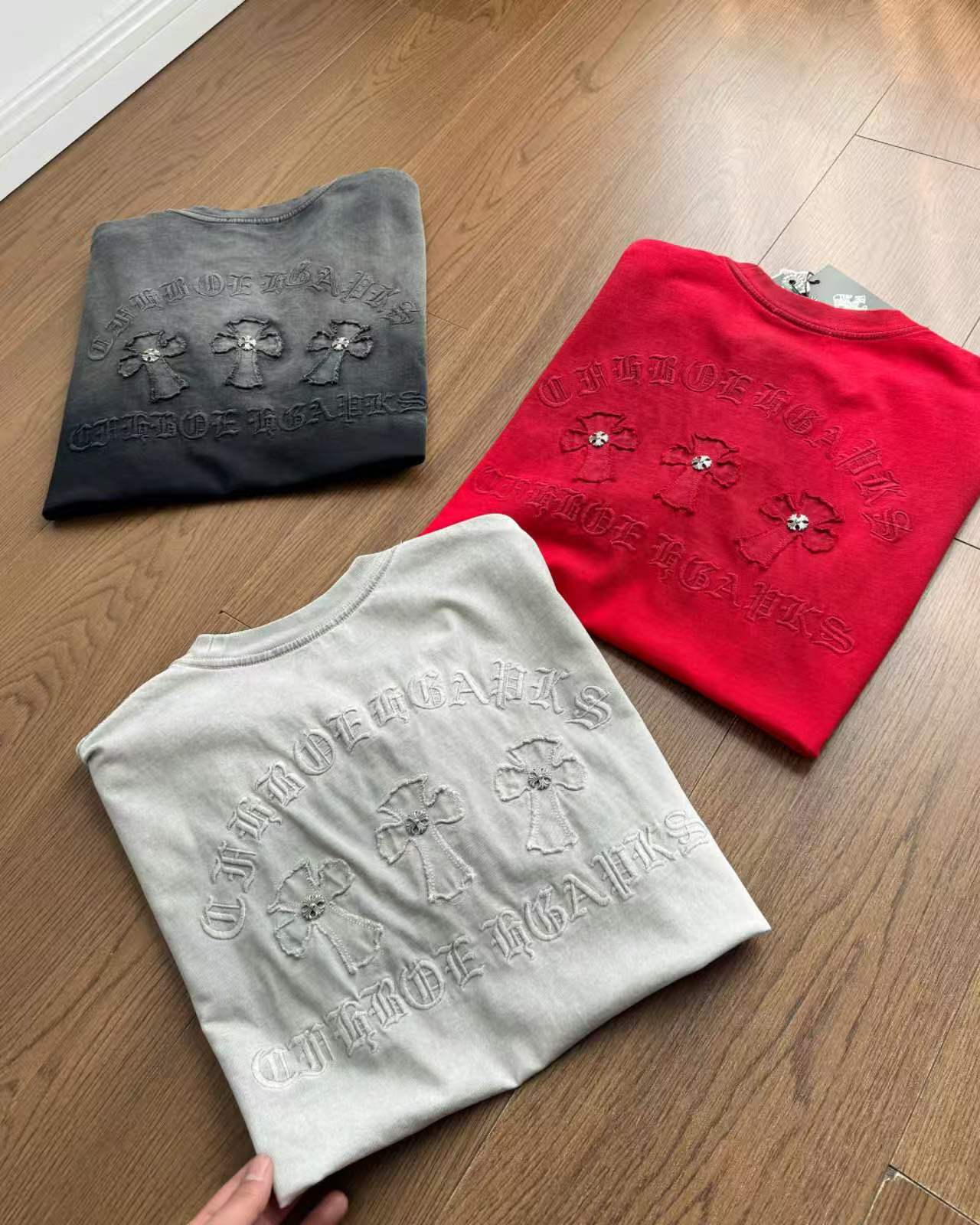 Chrome Hearts Washed Appliqué Burnout Couple Short Sleeve T-Shirt