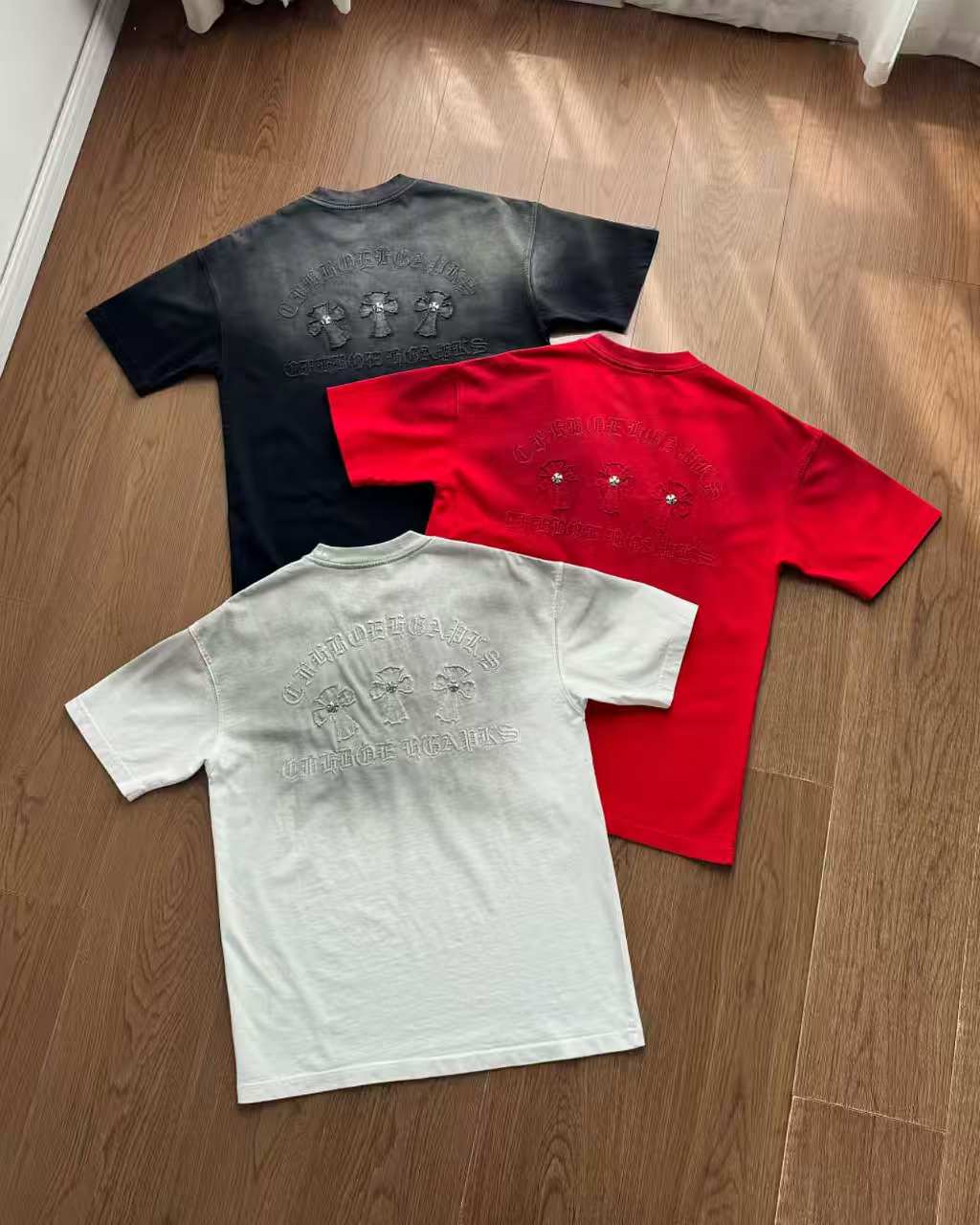Chrome Hearts Washed Appliqué Burnout Couple Short Sleeve T-Shirt